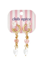 Earrings with dangling heart charms and pearls