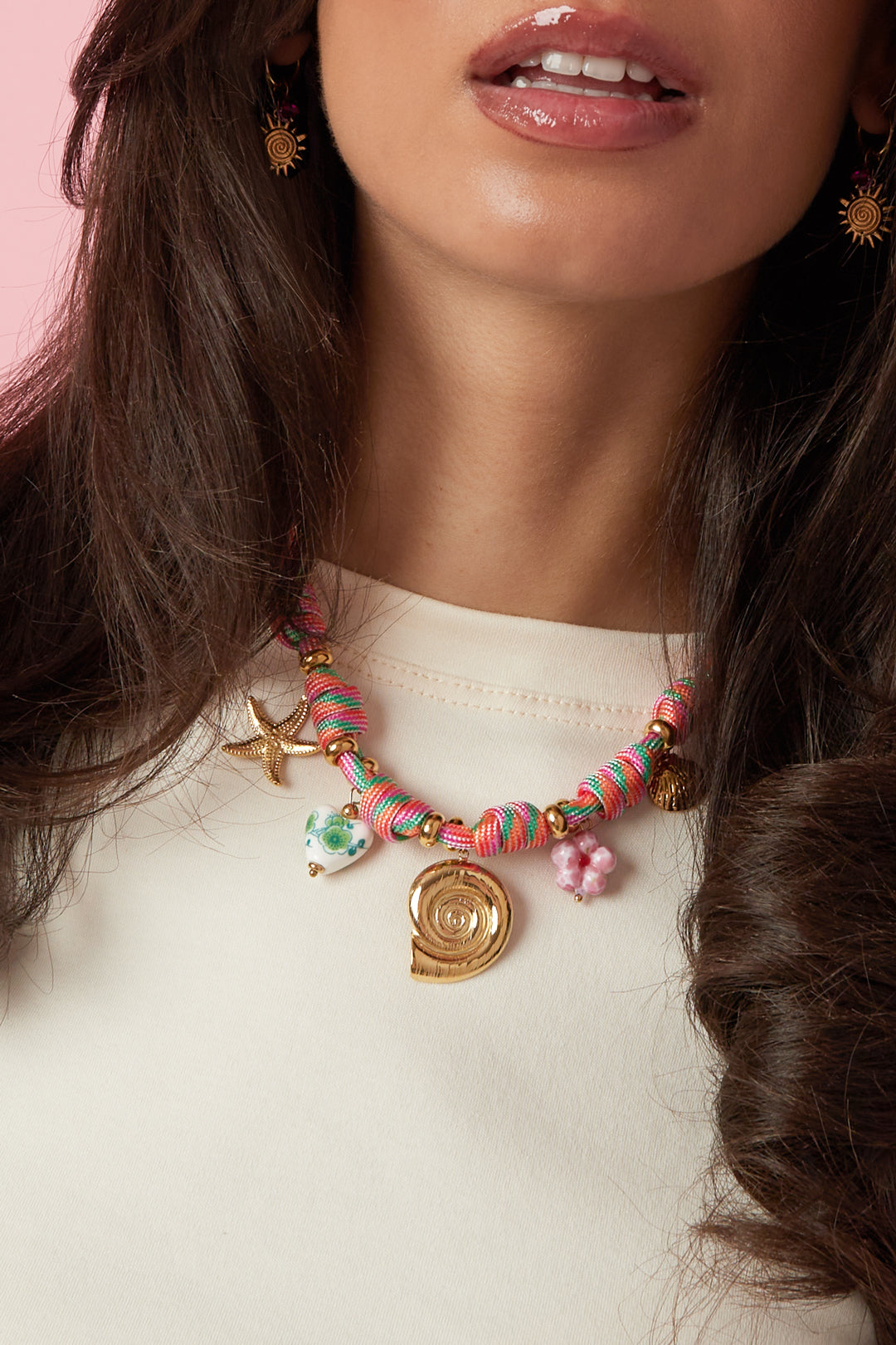 Rope chain with knots and shell charms