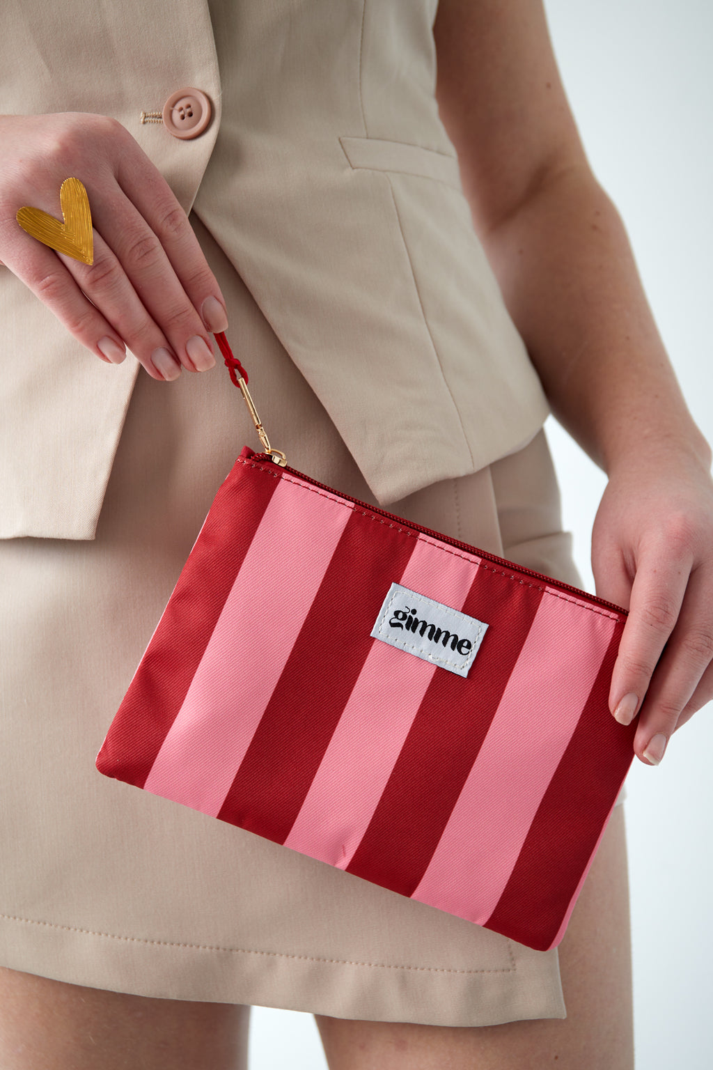 Flat toiletry bag thick stripe - Pink red