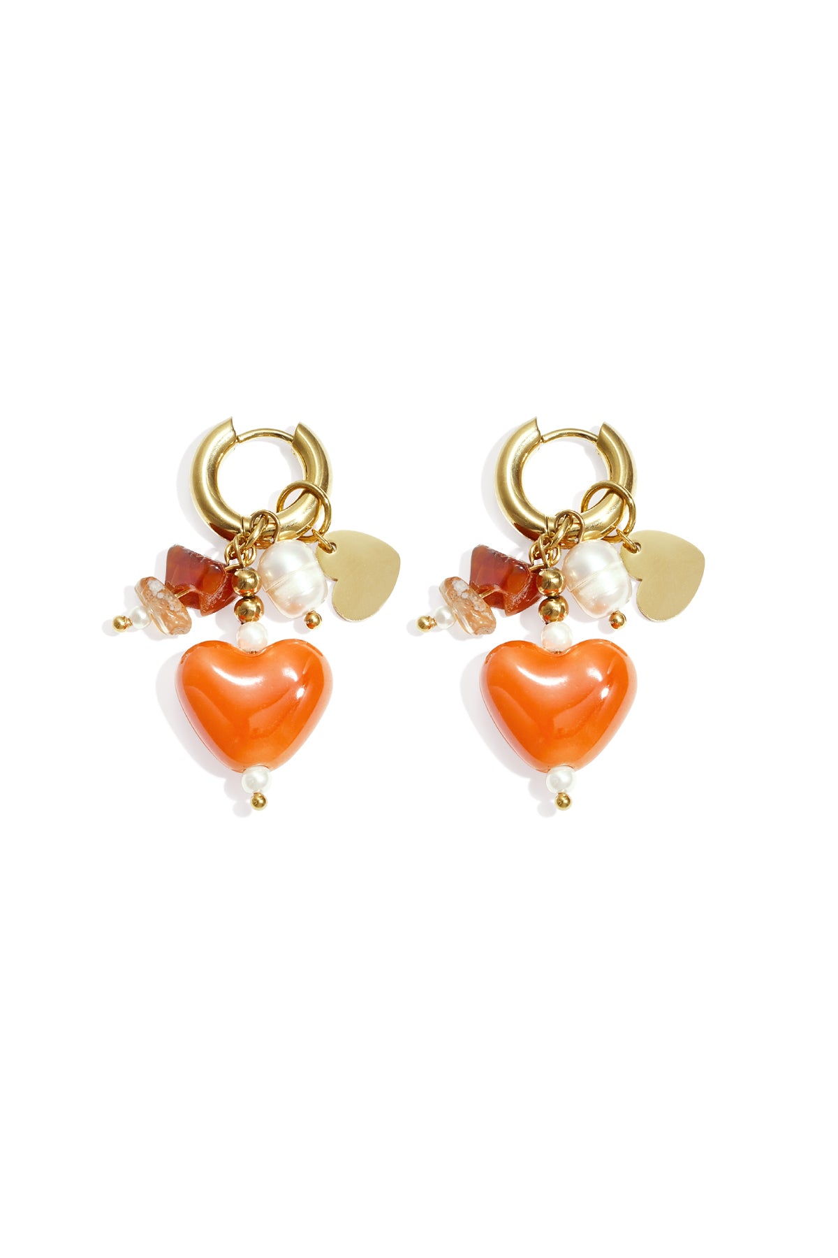 Earrings with beads and heart charms