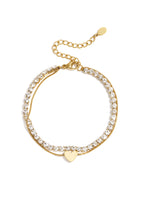 Double bracelet with minimalist heart and zirconia stones