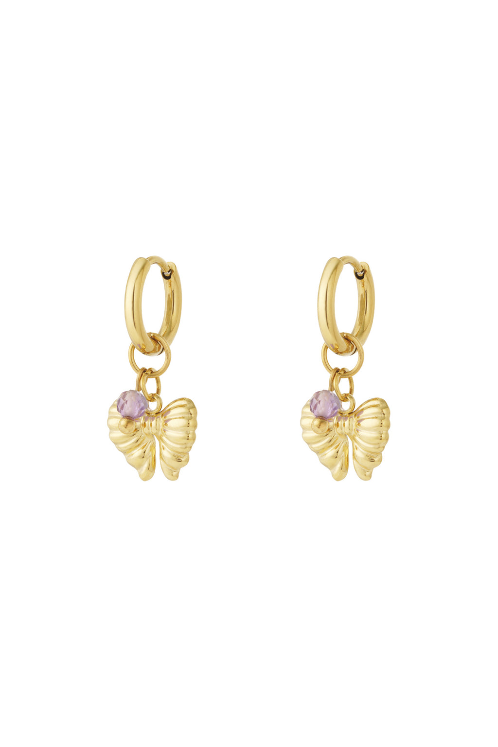 Earrings with hanging bow charm and bead
