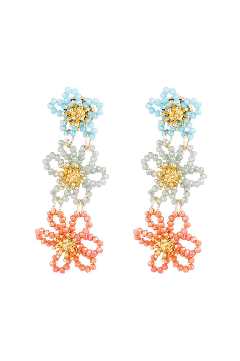 Flower party statement earrings - orange/purple