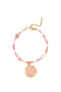 beaded rose bracelet - pink & 