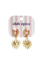 Earrings with dangling hearts and sunbeams