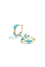 Hoop earrings with starfish and gold beads