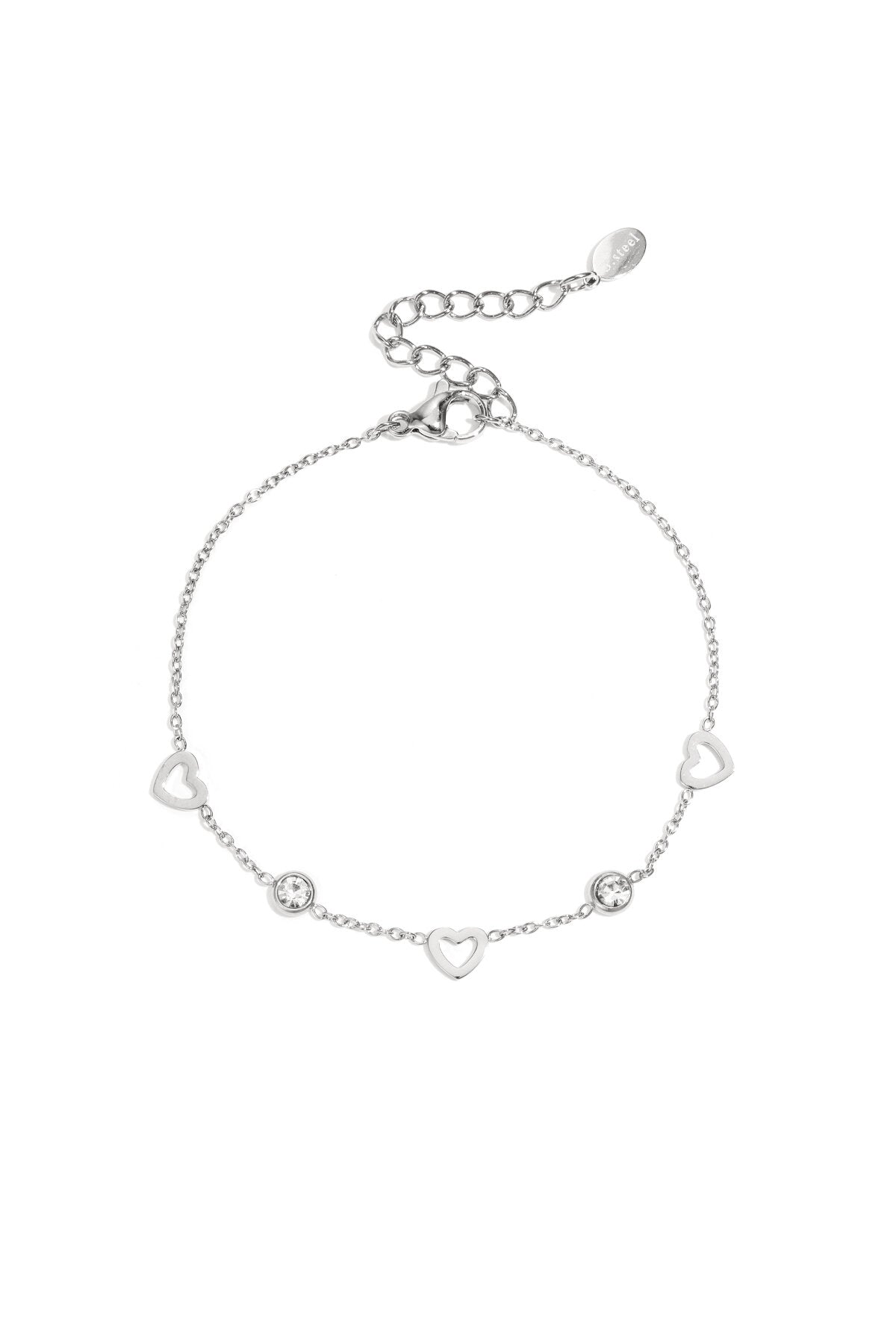 bracelet with heart and diamond charms