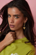 Earrings with flower heart and pearl pendant
