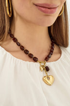 Squoval beaded necklace hanging heart
