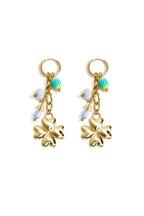 Small hoop earrings with hanging clover, beads and leaves