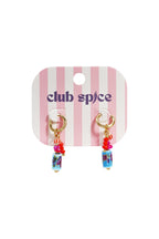 Earrings with dangling beads and a floral print