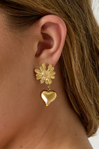 Flower earrings with hanging heart