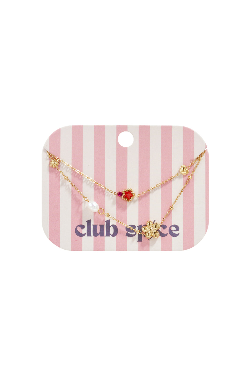 Charm bracelet with star and flower charms, pearls, stones and beads