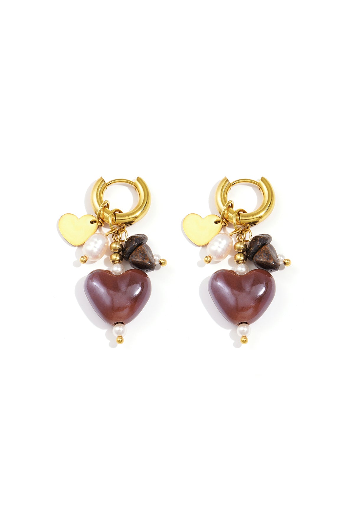 Earrings with beads and heart charms