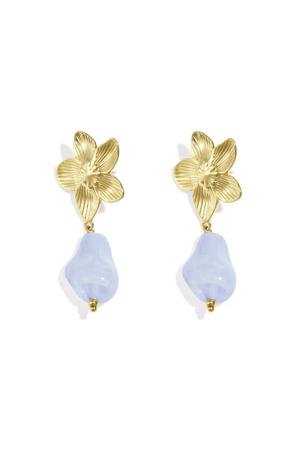Flower earrings with organic bead