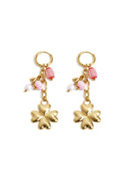 Small hoop earrings with hanging clover, beads and leaves