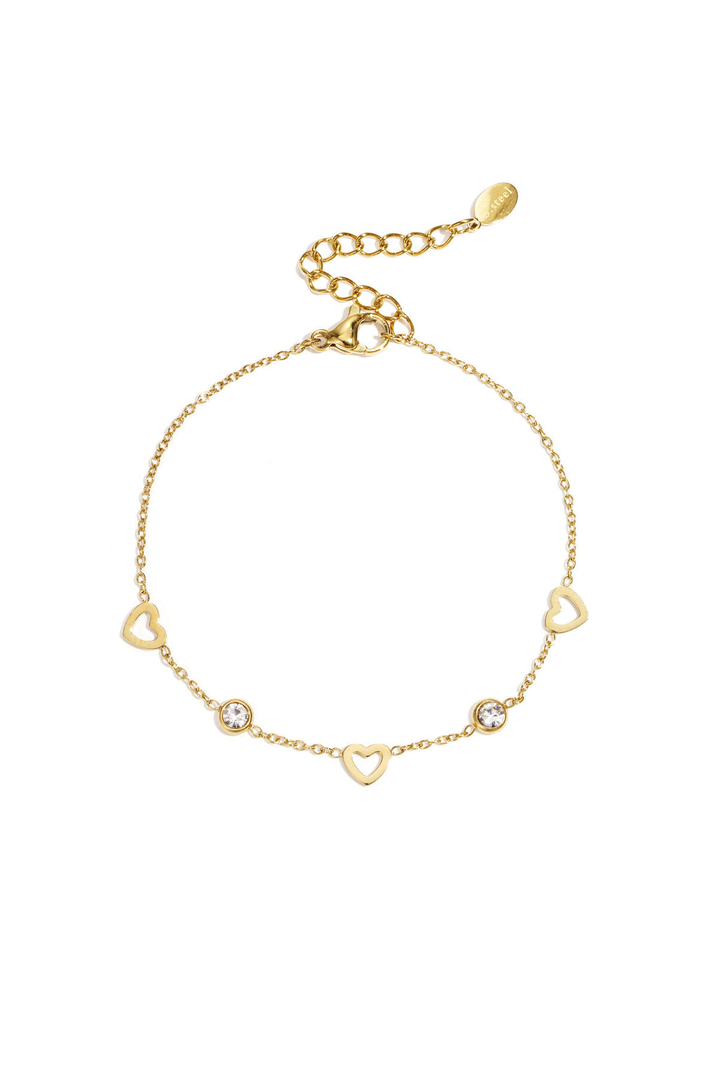 bracelet with heart and diamond charms