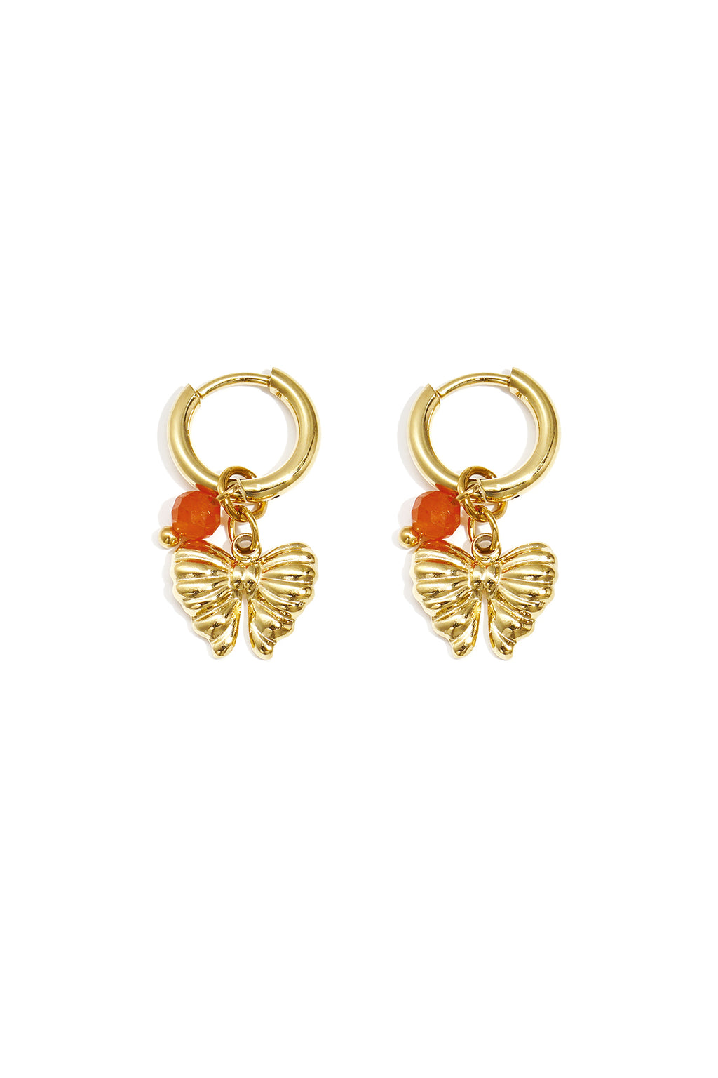 Earrings with hanging bow charm and bead