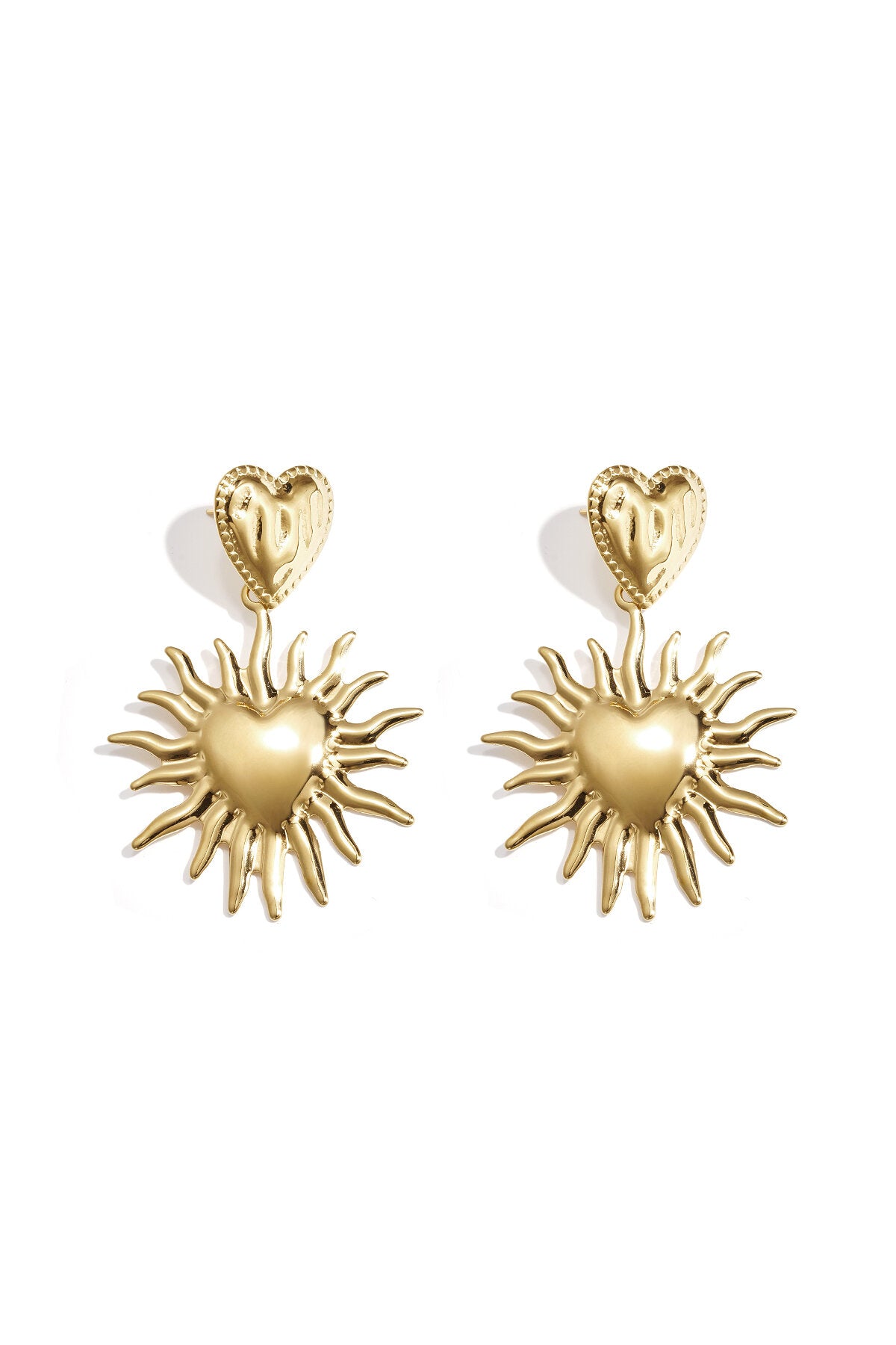 Heart earrings with hanging sun