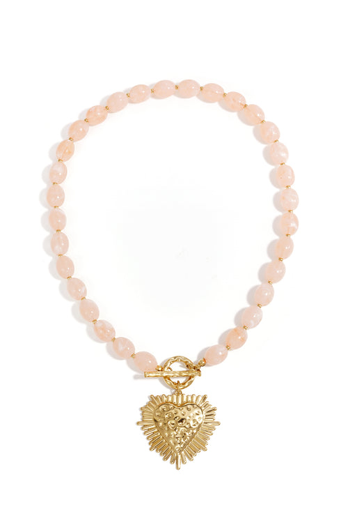 Bead necklace with front closure charm