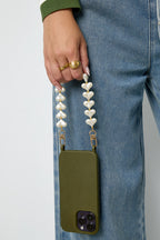 Trendy phone cord with pearled hearts
