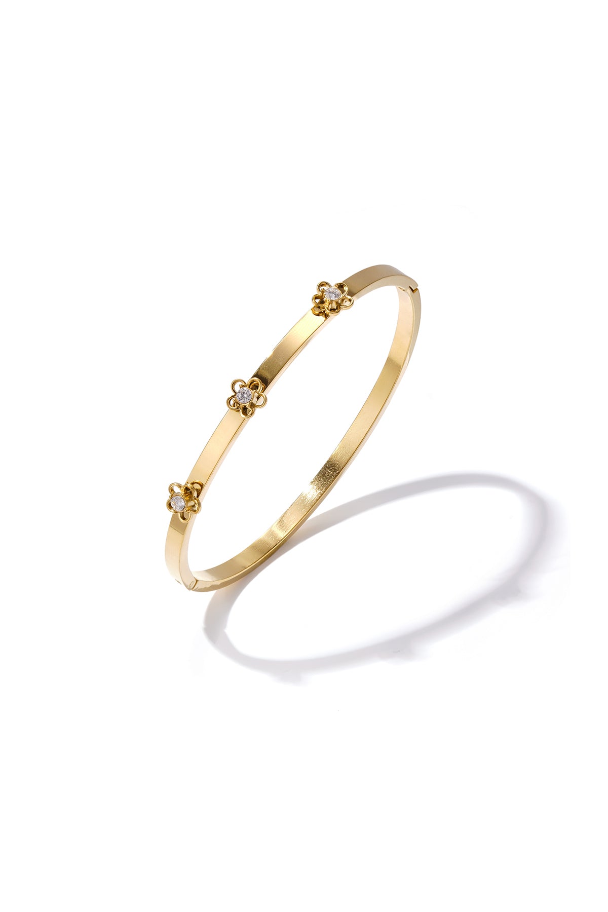 Bangle with floral detail and rhinestone